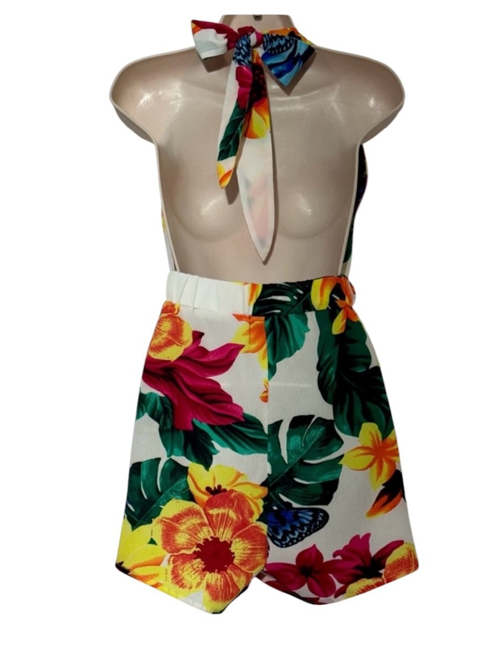 Zaful Tropical Floral Halter Romper Backless Beach Vacation Small - Picture 3 of 7